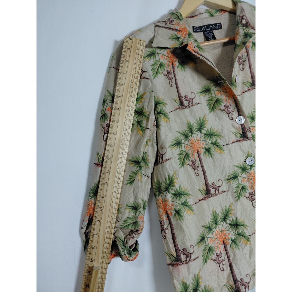 Vintage Silkland 100% Silk Animal Print Lined V-Neck Jacket Women Size 6 - Picture 8 of 9